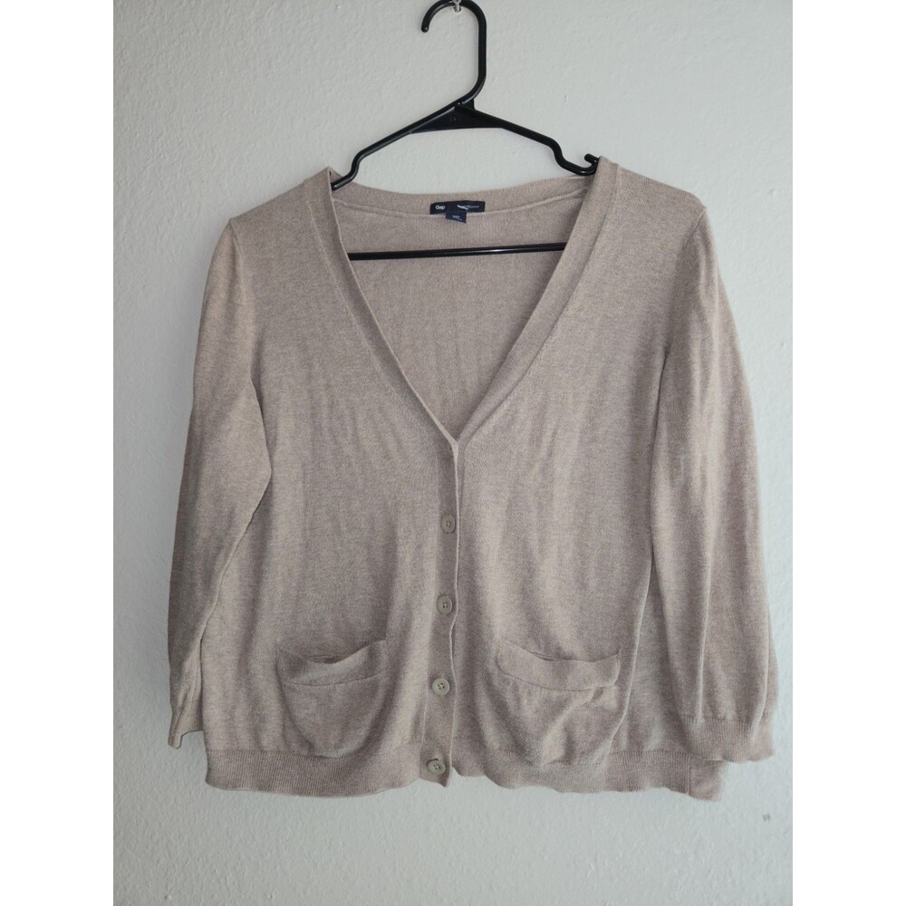 Gap Cardigan Sweater Women's Size Medium Tan Button Down 100% Cotton